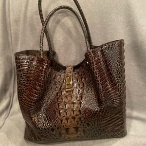 Brahmin Rich Brown Crocodile-Embossed Tote